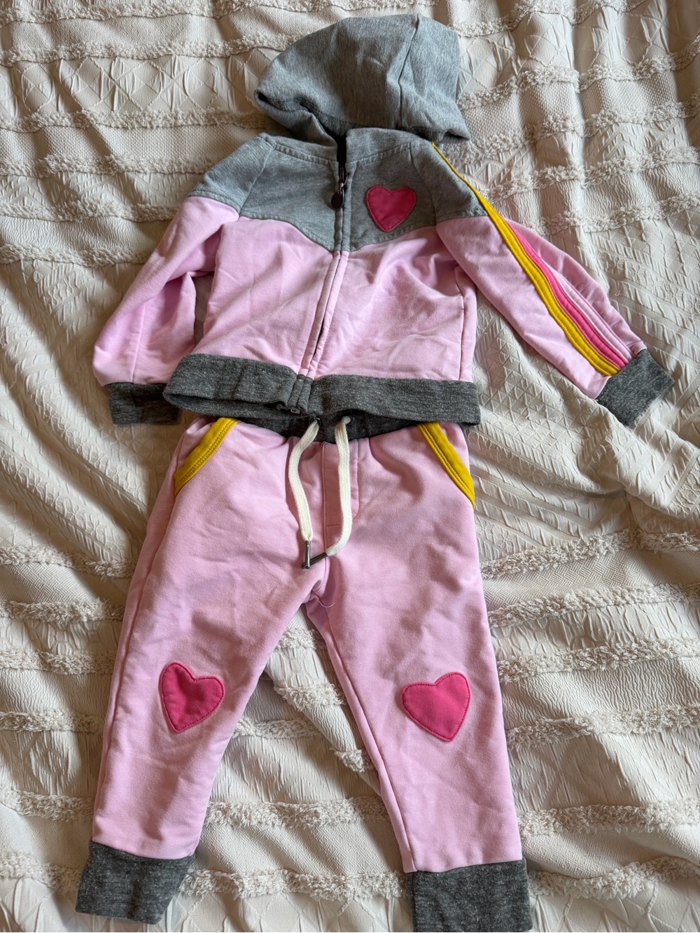 12 month Miki Miette pink heart jogger and zip up